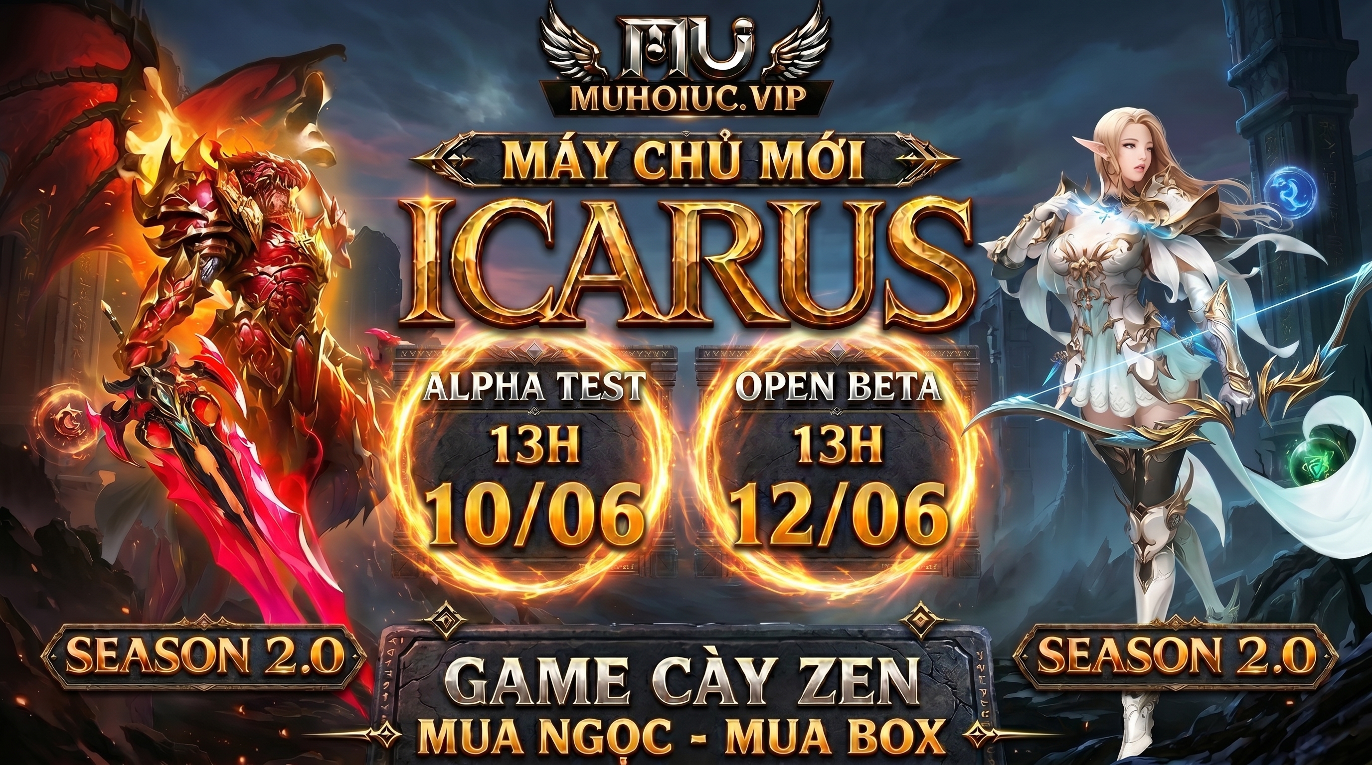 Banner MU-SS2 Season 2 máy chủ MU Online cày Zen cày Ngọc công bằng không webshop